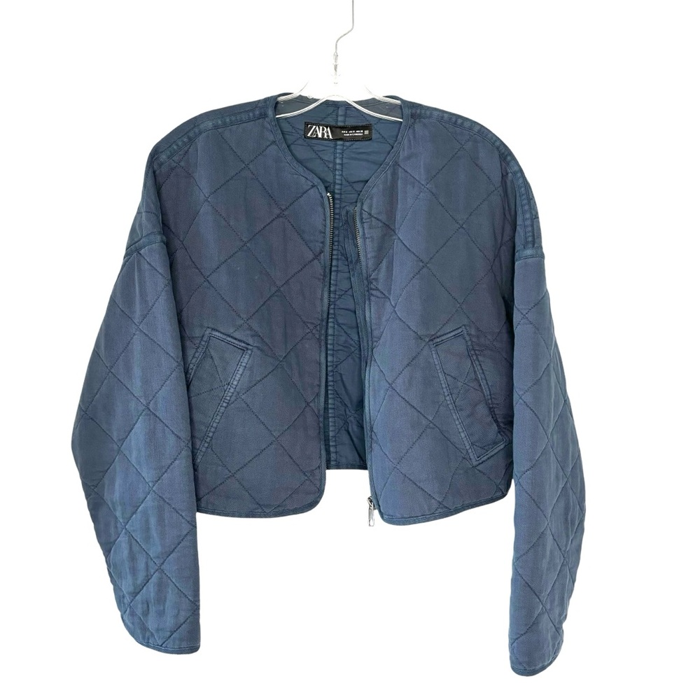 Zara quilted cotton denim cropped jacket medium - Picture 4 of 12